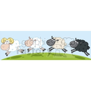 Royalty Free RF Clipart Illustration White Ram Sheep Leading Three Sheeps