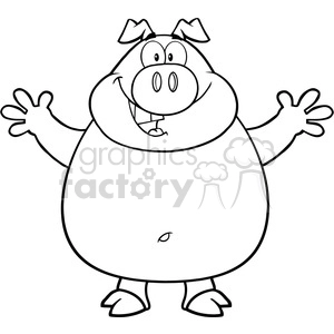 The clipart image features a cartoonish, funny-looking animal that appears to be a pig. The pig has a large, rounded body, oversized ears, a big snout with three prominent nostrils, and a wide, grinning mouth with a visible tongue. It is standing upright on two hooves, with its arms outstretched as if ready for a hug.