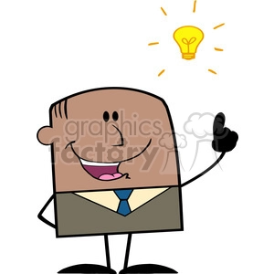 Royalty Free RF Clipart Illustration Happy African American Businessman With A Bright Idea Cartoon Character