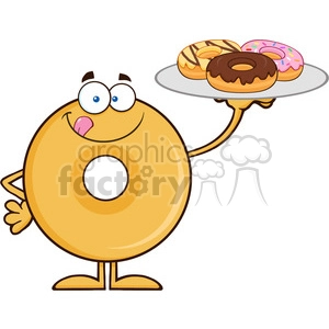 8661 Royalty Free RF Clipart Illustration Donut Cartoon Character Serving Donuts Vector Illustration Isolated On White