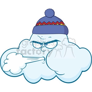 7034 Royalty Free RF Clipart Illustration Cloud With Face Blowing Wind Cartoon Mascot Character