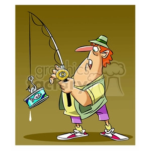 stan the cartoon fishing character catching a can of tuna