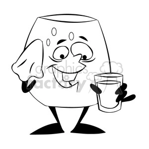 larry the cartoon glass character drinking water black white