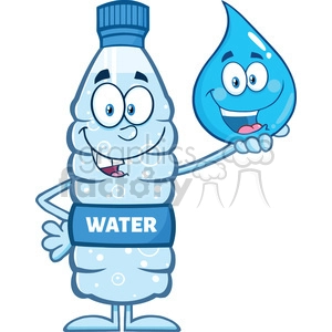 9382 royalty free rf clipart illustration smiling water plastic bottle cartoon mascot character holding a water drop vector illustration isolated on white