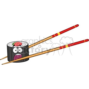 illustration panic sushi roll cartoon mascot character with chopsticks vector illustration isolated on white