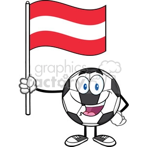 happy soccer ball cartoon mascot character holding a flag of austria vector illustration isolated on white background