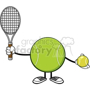 Cartoon Tennis Ball Character with Racket and Ball