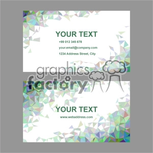 Two business card templates with geometric, polygonal designs around the borders. The cards feature placeholders for text, such as contact information and addresses.