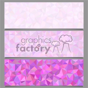 Three horizontal banners featuring colorful geometric triangular patterns. The banners have a gradient effect ranging from light to dark with shades of pink and purple.