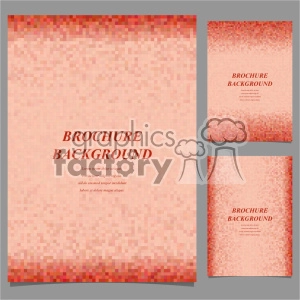 A set of brochure backgrounds featuring a pixelated gradient pattern. The pattern transitions from a concentrated red and orange pixelation at the edges to a lighter, more diffuse pattern towards the center. The central text reads 'BROCHURE BACKGROUND' along with placeholder text in smaller font below.