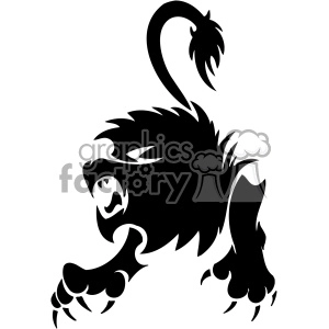 Silhouette of a roaring lion with an arched tail, showing its sharp claws and fierce expression.