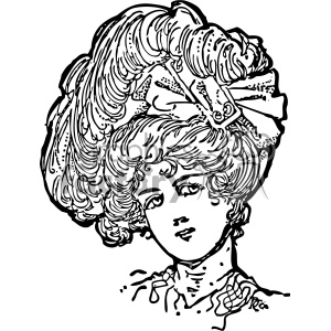 Vintage clipart image of a woman with a large, elaborate hairstyle and bow.