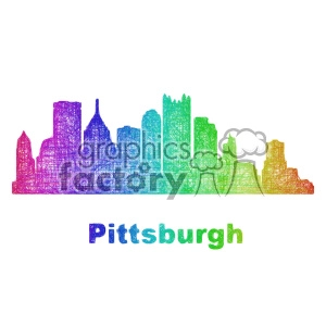 Clipart of Pittsburgh city skyline in a colorful, hand-drawn style with 'Pittsburgh' text underneath.