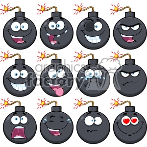 Cartoon Bomb Characters with Various Facial Expressions