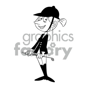 black and white cartoon woman polo player