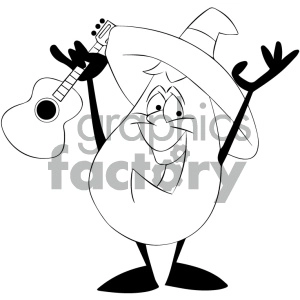 black and white cartoon eggplant with guitar