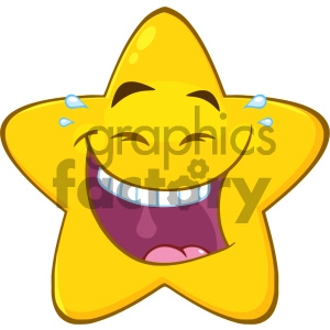 Royalty Free RF Clipart Illustration Happy Yellow Star Cartoon Emoji Face Character With Laughing Expression Vector Illustration Isolated On White Background