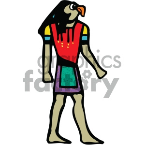 Clipart image of an Egyptian deity with a bird head, typically representing Horus. The figure is adorned in traditional ancient Egyptian clothing in bright colors.