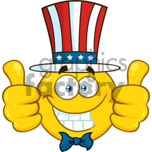 Smiling Patriotic Yellow Cartoon Emoji Face Character Wearing A USA Hat And Giving Two Thumbs Up