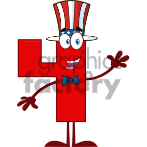 Royalty Free RF Clipart Illustration Happy Patriotic Red Number Four Cartoon Mascot Character Wearing A USA Hat Waving Vector Illustration Isolated On White Background