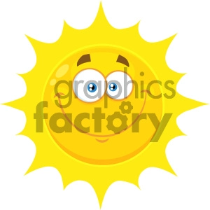 Royalty Free RF Clipart Illustration Smiling Yellow Sun Cartoon Emoji Face Character With Happy Expression Vector Illustration Isolated On White Background