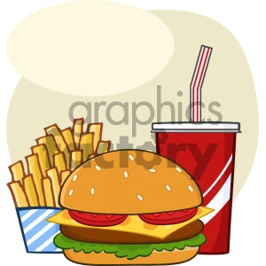Fast Food Hamburger Drink And French Fries Cartoon Drawing Simple Design Vector Illustration Isolated On White Background