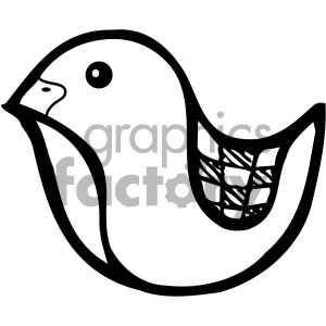 A black and white clipart image of a bird with simple lines and a checkered wing pattern.