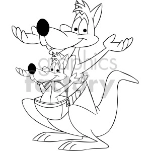 black and white cartoon kangaroo with baby