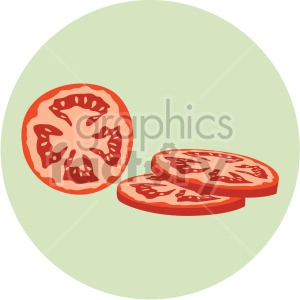 sliced tomato on green circle background