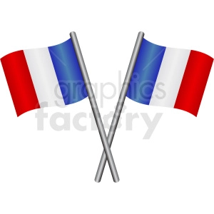 The image shows two crossed flags, each with three vertical stripes: blue, white, and red. These are the colors of the national flag of France, commonly known as the French Tricolour or simply the Tricolour (Tricolore in French).
