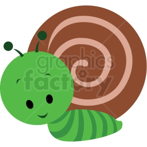 The clipart image is of a cartoon snail with a smiling face. The snail has a green body with striped patterning and a brown shell with a spiral design.