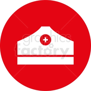 A red and white clipart image depicting a nurse's hat with a medical cross symbol in the center.