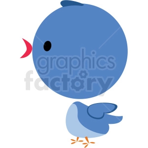 A cute, simplified bluebird clipart image with a large round head, small beak, and blue body, wings, and tail.