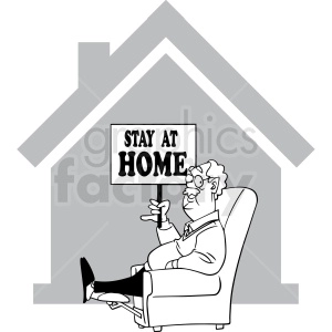 black and white stay at home quarantined cartoon vector clipart