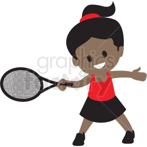 cartoon African American girl playing tennis