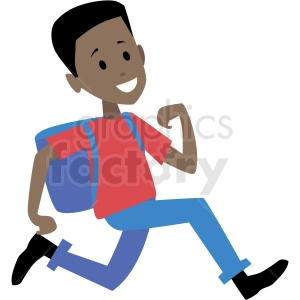 african american kid running late for school vector clipart