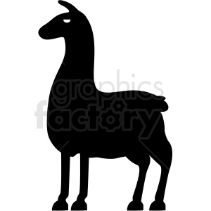 The image is a black silhouette of a llama. It shows the outline of a standing llama in profile view, with distinct features such as its elongated neck, ears, and body shape indicating the animal species.