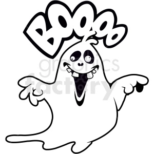 black and white ghost saying boo cartoon