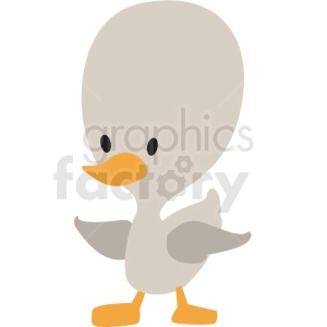 A cute, simplistic illustration of a duck with an oversized head, orange beak and feet, and grey wings.