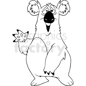 This clipart image features a cartoon koala. The koala appears to be standing upright with an exaggerated, happy expression on its face, waving one of its paws.