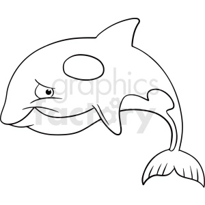 black white cartoon dolphin vector clipart