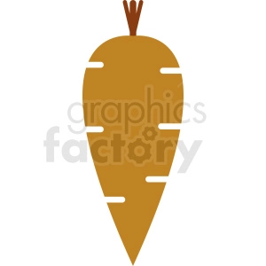 Simple clipart image of a whole carrot with a brown top on an isolated white background.