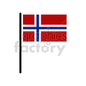 The image shows a stylized clipart version of the flag of Norway. The flag has a red background with a blue cross outlined in white that extends to the flag's edges.