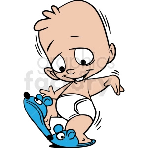 cartoon baby wearing mouse slippers vector clipart