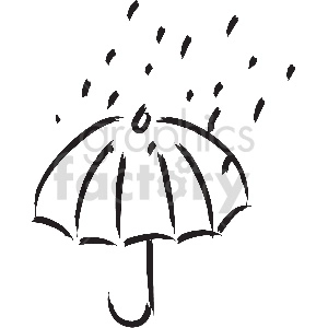 umbrella with rain clipart black and white