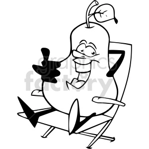 cartoon black and white pear sitting in lounge chair clipart
