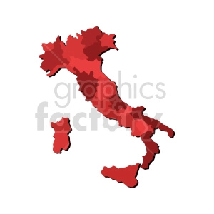 A clipart image of the map of Italy with its regions depicted in various shades of red.