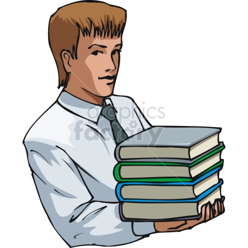 guy holding stack of books