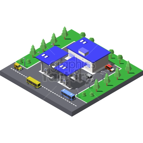 isometric gas station vector graphic