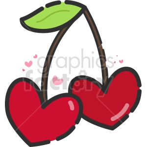 The clipart image shows a heart-shaped arrangement of two cherries with stems, which is a symbol of love and Valentine's Day.

